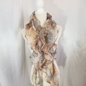 Ruffled Semi Sheer Pale Animal Print Scarf